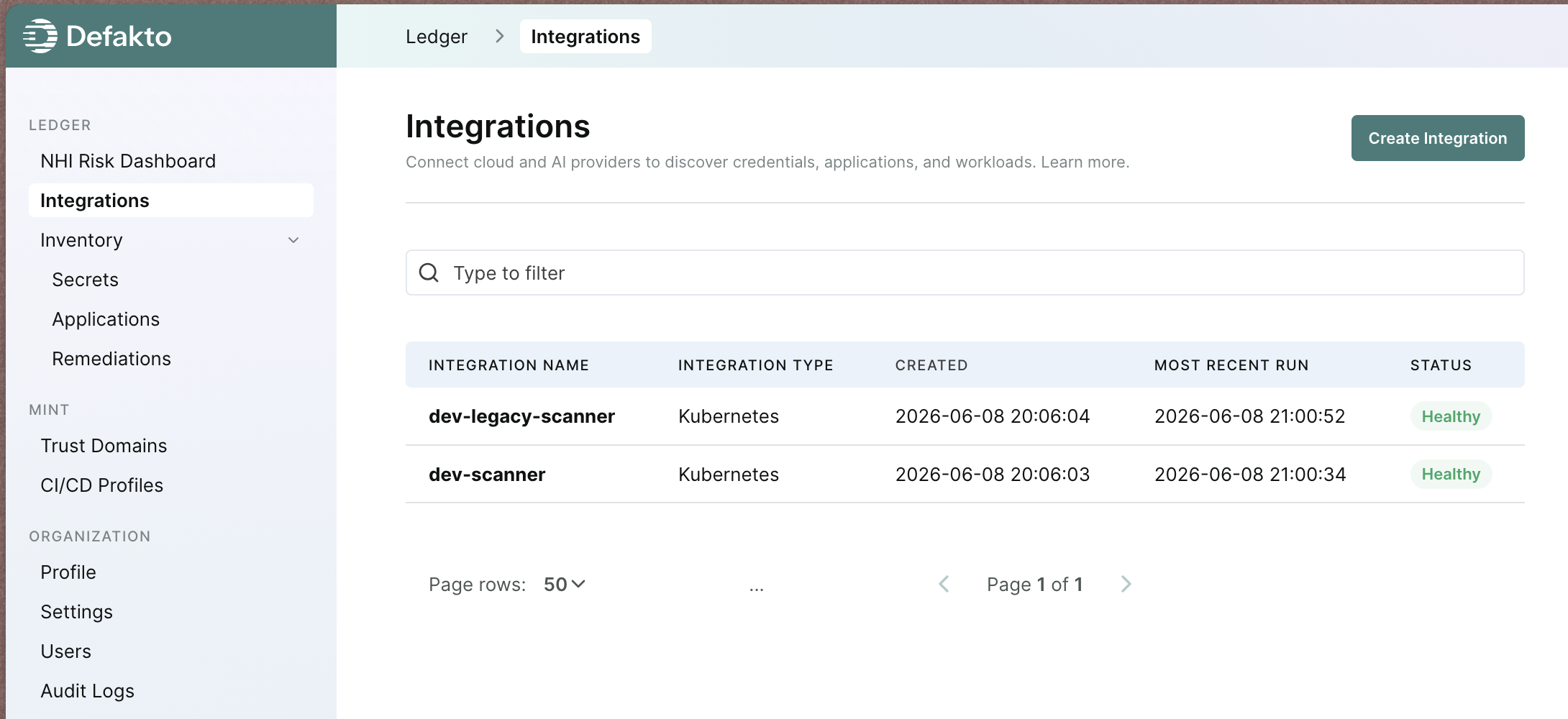 Ledger Integrations Page