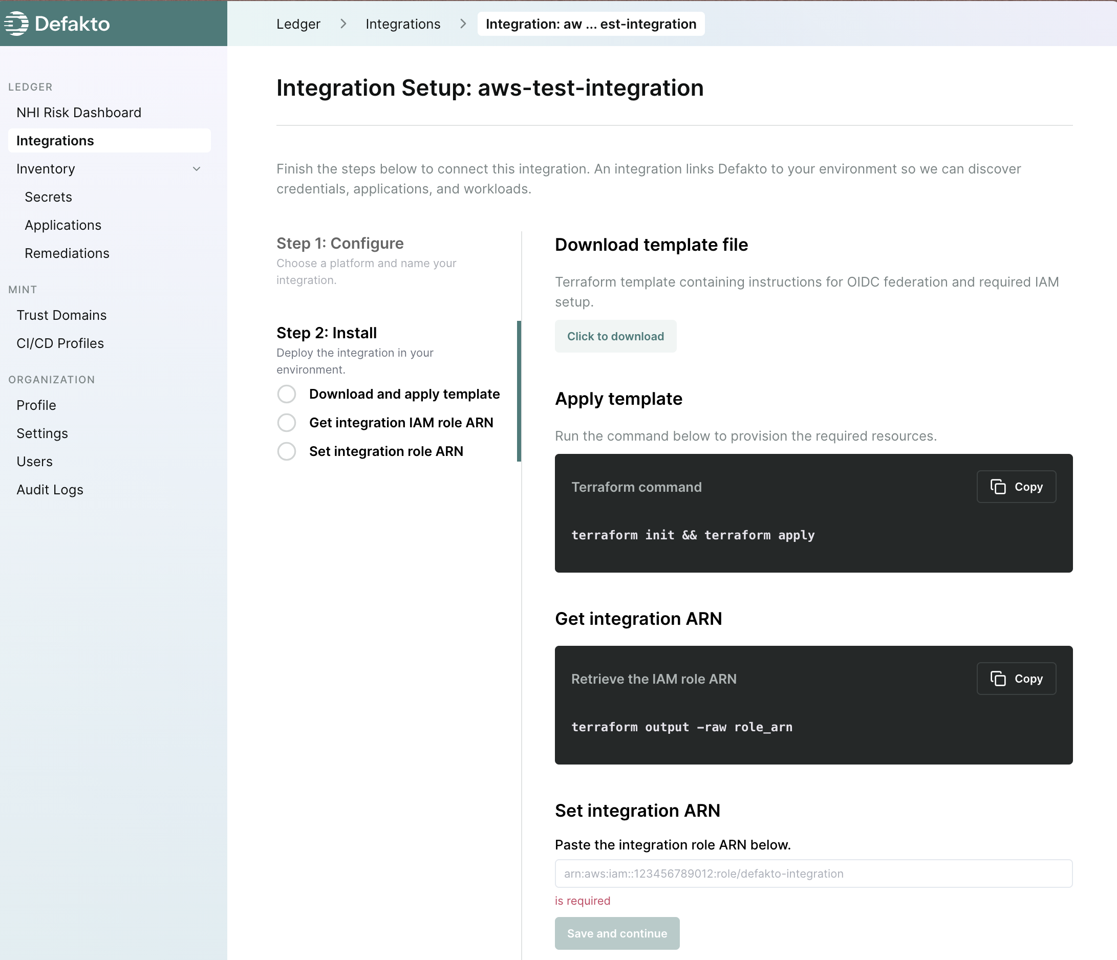 Ledger AWS Integration Provisioning