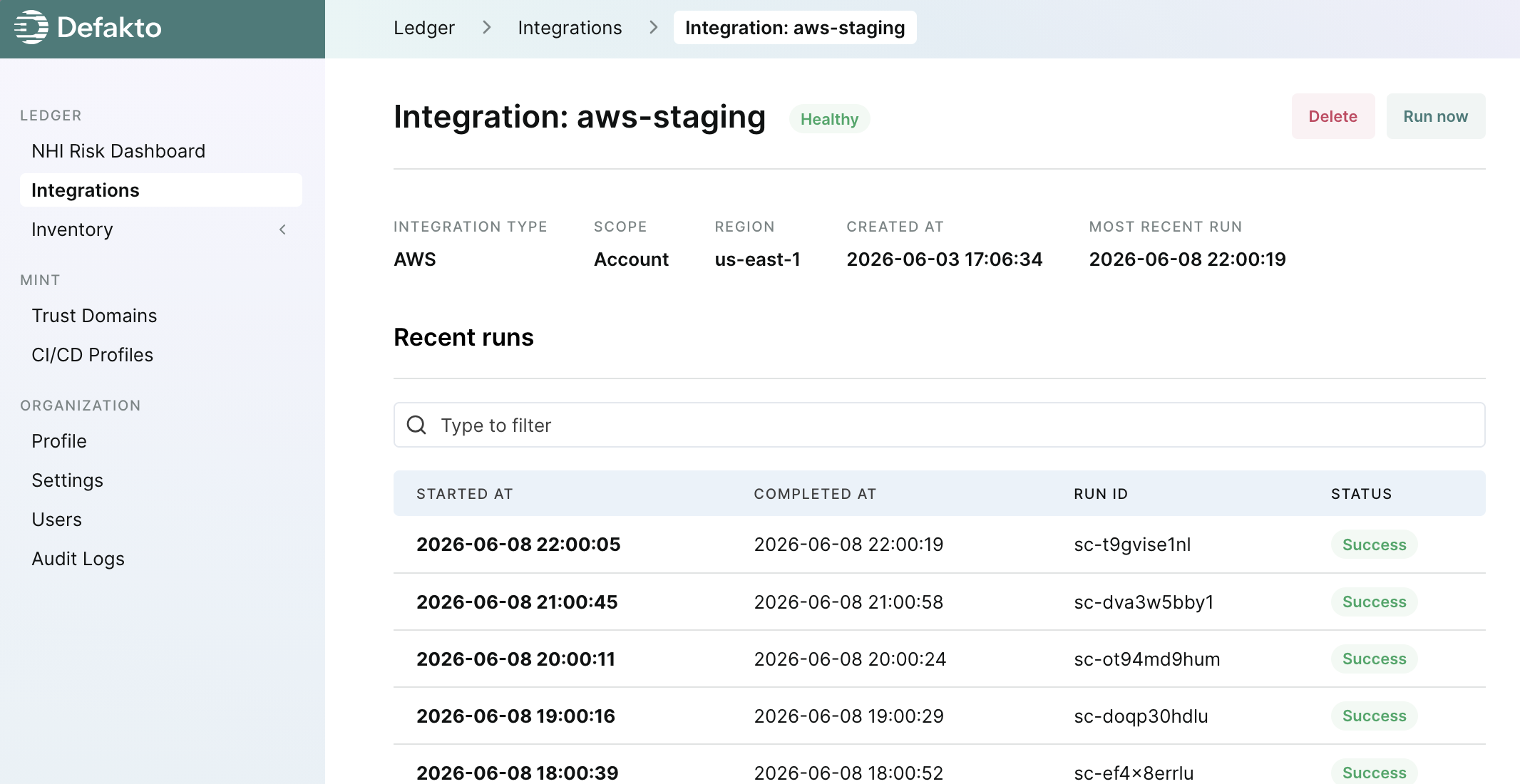 Ledger AWS Integration Details